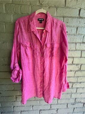 Lands' End Pink Button-Up Linen Blend Shirt